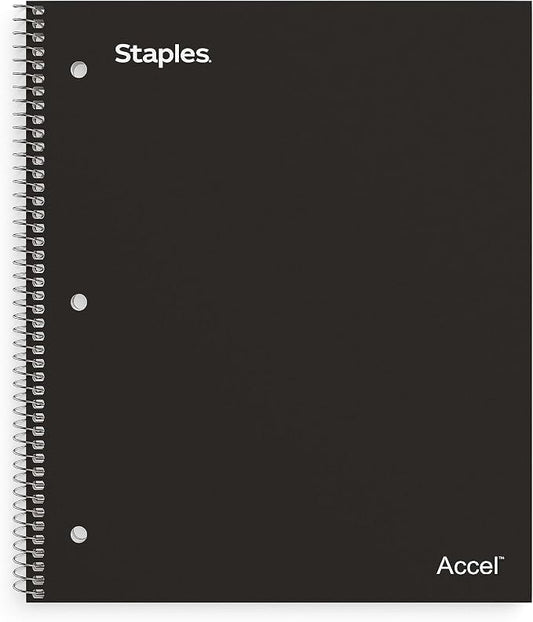 STAPLES Premium 1‑Subject Notebook, 8.5” x 11”, College Ruled, 100 Sheets, Black, 3‑Pack