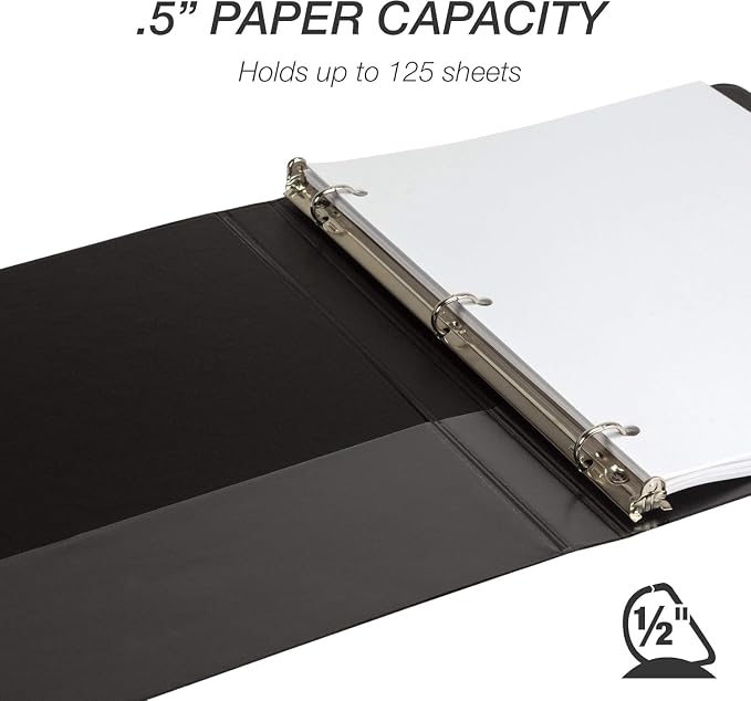 Samsill Durable 0.5 Inch Binder, D Ring Binder, Customizable Clear View Cover, Black, 24 Pack, Each Holds 125 Pages