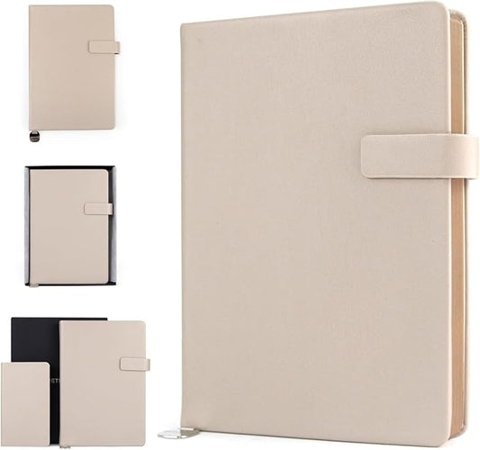 A5 Hard Cover Lined Notebook, Pen Holder & Gold Edges, 180° Lay Flat Journal, Large 5.7 x 8.4 in, Bookmark & Gift Box, Business Notebook for Work, Study, Travel(Light Coffee)