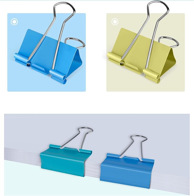 Ufmarine Large Binder Clips 1.6 inch Length, (40 Pcs) Colorful Paper Clips Large for Office