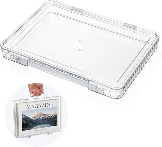 Magazine Protector, Paper Storage Box with Handle, 8.7x12.8x1.1 inch | Crystal Clear Magazine Case, Plastic File Storage Box for 8.5x11 Letter A4 Document Photo Comic Book Scrapbook Board Game