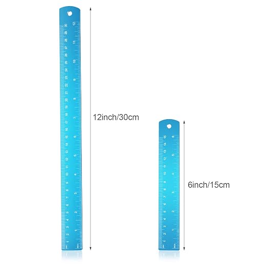 Stainless Steel Ruler and Metal Rule Kit with Conversion Table (Blue, 12 Inch, 6 Inch)