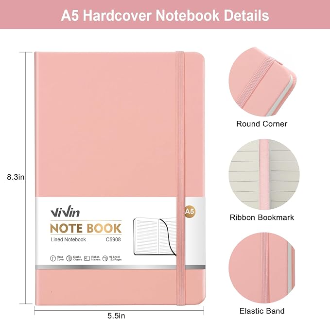 ViVin Lined Journal Notebooks for Professional Office Work,192 Pages,Medium 5.5 x 8.3 inch,College Ruled,A5 Hardcover Journaling Notebooks for Writing,24 Pack Bulk