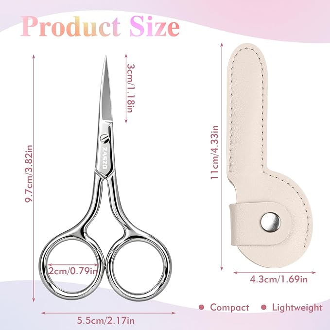 3.8 Inch Silver Eyebrow Scissors for Women Personal Care | Professional Stainless Steel Grooming Scissors for Eyebrows, Mustache & Beard Hair Trimming
