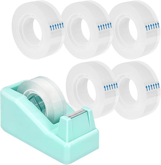 Lightweight Desktop Tape Dispenser, Tape Holder with 6 Rolls Transparent Tape, Stable Non-Skid Base for Office, Home & School, 1-Inch Core (0.71 in x 1000 in Each)