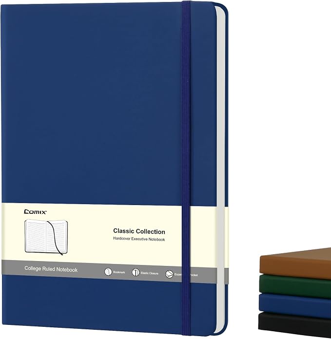 Comix B5 Lined Journal Notebooks, 208 Pages, 6.9 x 9.8 Inches, Navy Blue, Hardcover Journaling Notebooks for Men & Women- Fits for Office, Business, School, Notes Taking & Writing