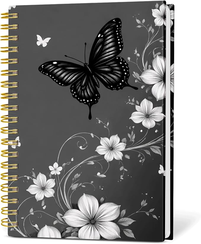 KZYVFNPQ Spiral Journal Notebook for Women Men, A5 Cute Hardcover Lined Notebook with Strong Binding,College Ruled Notebook for Office Work Writing(Butterfly Floral)