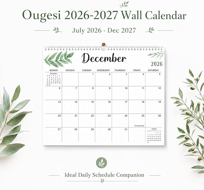 Wall Calendar 2026-2027, 18 Months Academic Calendar, July. 2026 - Dec 2027, 14'' × 11'', Monthly Wall Hanging Calendar with Thick Paper for Office Home Leaf