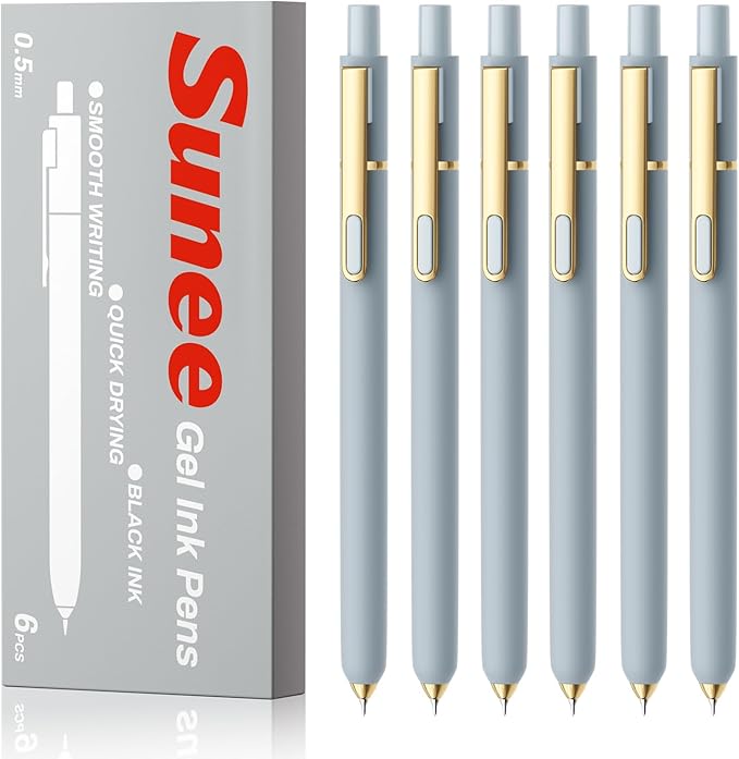 SUNEE Gel Pens, 6 Pack 0.5mm Pens Fine Point Smooth Writing Pens with Quick-Dry Black Ink, Cute Aesthetic School Office Note-Taking Pens for Journaling - Blue