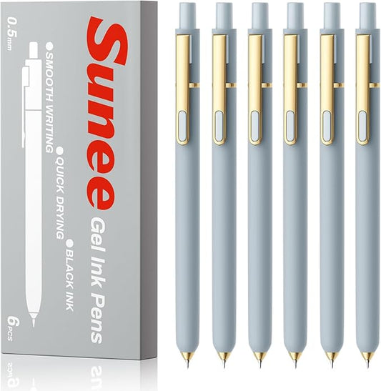 SUNEE Gel Pens, 6 Pack 0.5mm Pens Fine Point Smooth Writing Pens with Quick-Dry Black Ink, Cute Aesthetic School Office Note-Taking Pens for Journaling - Blue