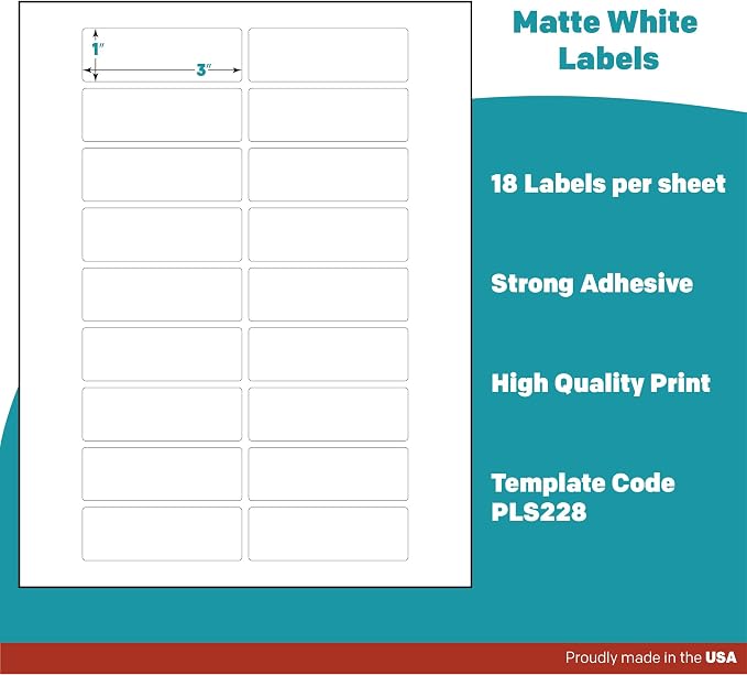 Premium Label Supply White Sticker Address Labels – 3" x 1" – Laser/Inkjet Compatible – (18 per Sheet), 2000 Sheets – 36,000 Total Adhesive Labels