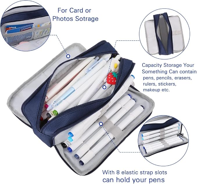 iSuperb Large Pencil Case 3 Compartments Pencil Pouch Big Capacity Pencil Bag for Kids Teen Girls Boys Student School Supplies Oxford Organizer Pen Bag Cosmetic Makeup Pouch