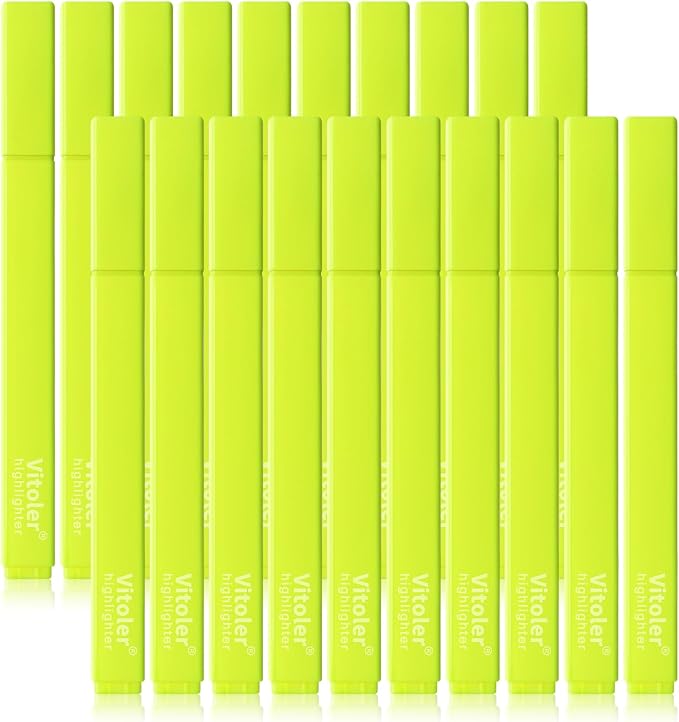 Vitoler Yellow Highlighters Set, Dry Fast,Chisel Tip, 20Pcs | Dry Fast,long lasting high quality for bible study,books,journal,writing,school office