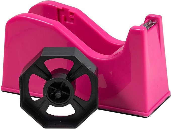 Desktop Tape Dispenser Adhesive Roll Holder (Fits 1" & 3" Core) with Weighted Nonskid Rose red