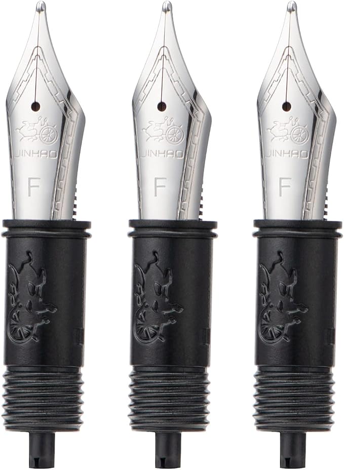 Set of 3 Jinhao 100 Fountain Pen Replacement Nib Fine Size with Black Section Feed Silver Trim-Compatible with Jinhao 100, 9036, 9065, 9016 and 9013