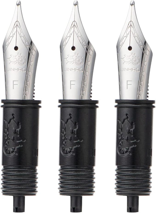 Set of 3 Jinhao 100 Fountain Pen Replacement Nib Fine Size with Black Section Feed Silver Trim-Compatible with Jinhao 100, 9036, 9065, 9016 and 9013