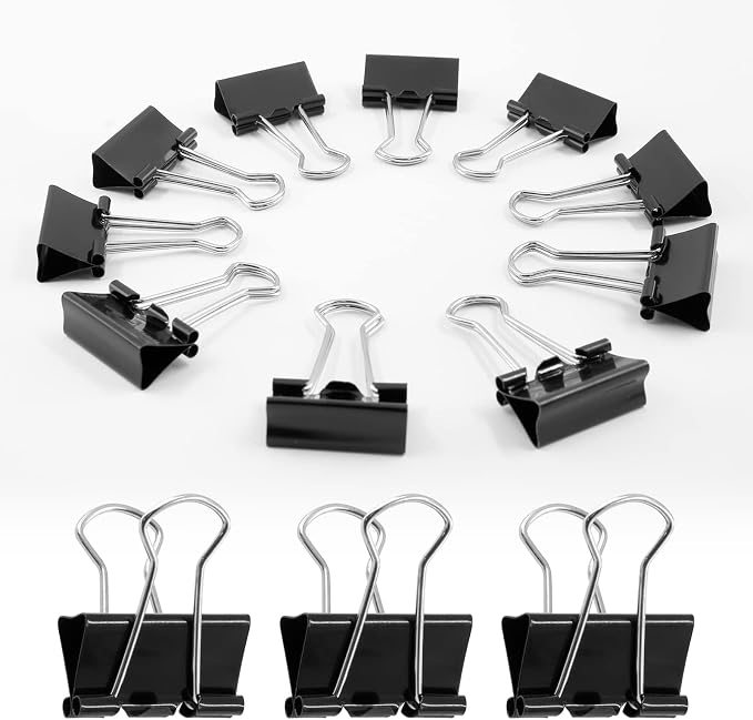 40 Pack 1" Black Binder Clips, 12mm Capacity Metal Office Clamps | Metal Paint-Plated, 25mm Wide 12mm Capacity, For Paper Document Photo Album School Office Home