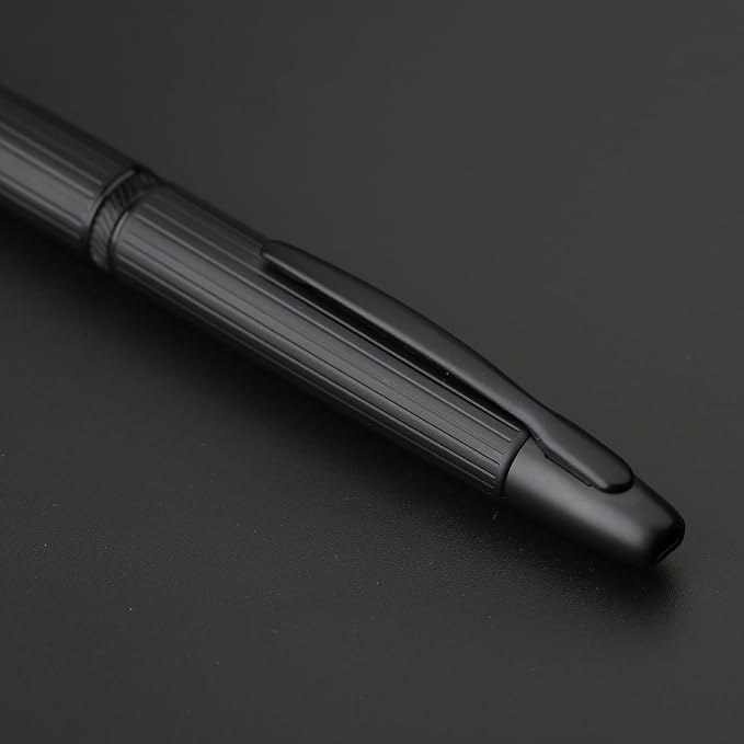 erofa Majohn A1 Retractable Fountain Pen Extra Fine Nib with Box, Black Stripe Press Ink Pen with Converter for Writing (With Clip Version)