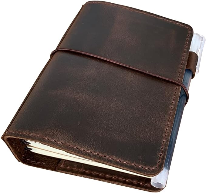 Travelers Notebook Cover with Inner Pockets, Card Slots and Pen Holder, Passport Size, Dark Brown