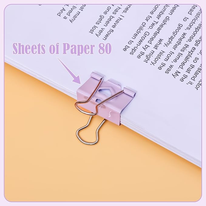 BAYTORY 24Pcs Pastel Binder Clips, 1.25 Inch (32 mm) Medium Binder Clips | with Clear Storage Container, Paper Clamps for School Teachers Office Supplies (32mm)