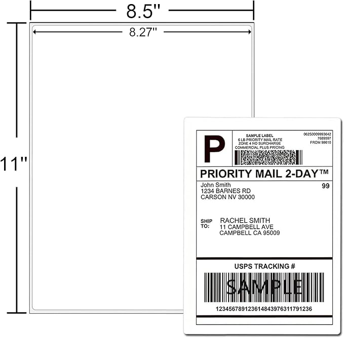 Full Sheet Labels 8.5 X 11, White Matte Sticker Paper, Laser/Inkjet Printing, 4000 Sheets, 4000 Labels, 1 Up Shipping Mailing Address Storage Bin Labels Stickers 8-1/2" x 11"