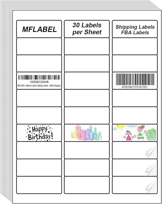 MFLABEL Address Labels, 1" x2-5/8 Mailing Labels, 30-UP White Shipping Labels for Inkjet or Laser Printer, 4500 Sticker Labels (150 Sheets), 30 Labels per Sheet