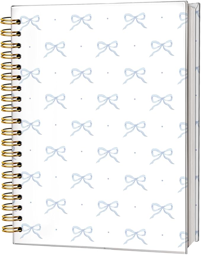 Coquette Blue Bow Notebook Journals, Preppy Cute Notebook for Teen Girls Women, Cute School Supplies-Preppy Stuff, Coquette Stuff Trendy Hardcover Spiral Notebook 5.5x8.3