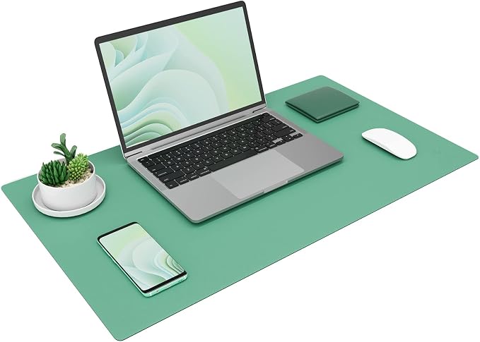 K KNODEL Small Desk Protector Mat, Leather Desk Pad (23.6"x13.8", Green) | Non-Slip Desk Mat, Desk Pads and Blotters, Desktop Mat, Desk Protector and Cover, Office Computer, Laptop and Keyboard Mat
