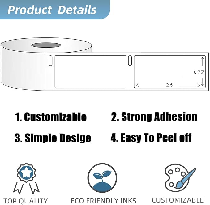 Address Labels Personalized Return Address Labels, 2.5" x 0.75" Custom Mailing Label for Envelopes 250 Large Customized Self Adhesive Stickers Printable Mail Envelope Adress Label Roll, White
