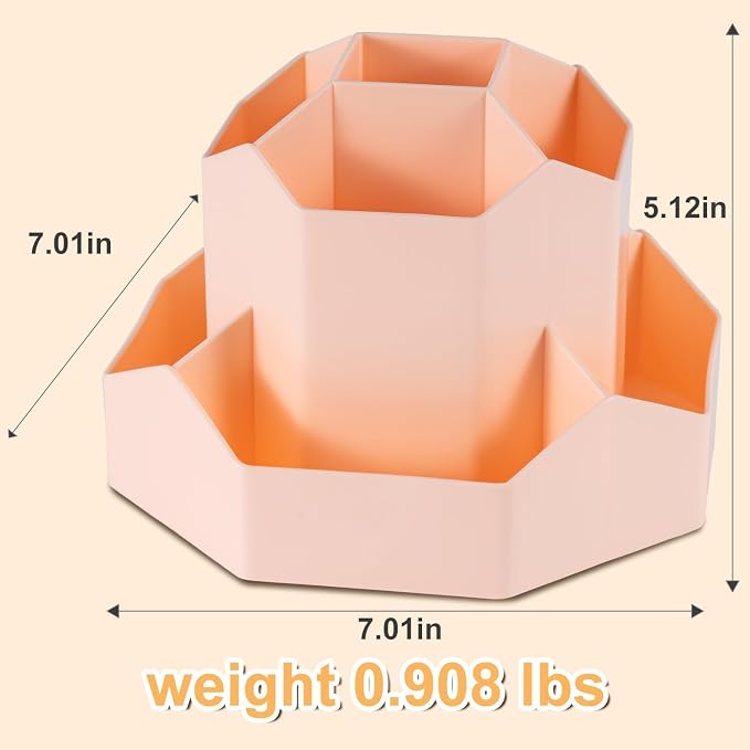 Large Rotating Pen Holder, Desk Organizer, Pink | with 9 Slots, Desktop Stationery Storage for Office, School & Home, Art Supplies Desktop Decor