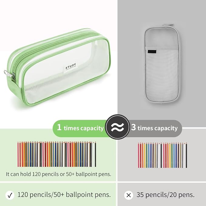 KALIDI Grid Mesh Pencil Case Large Capacity Pencil Case Big Pencil Pouch With Zipper Simple Stationery Bag Aesthetic Pen Bag for School Teen Girl Boy Multi-Purpose bag for office Men Women