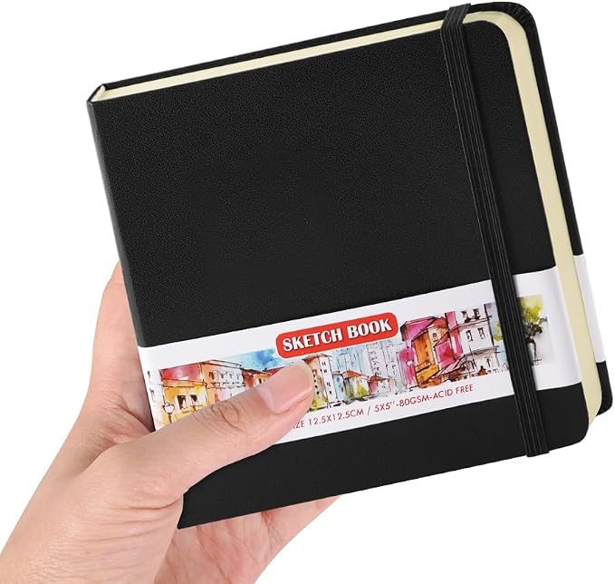 Square 5x5in 80gsm 192Pages Hardcover Notebooks Blank Sketchbooks | Travel Journal Pocket Sketchbook Art Creation Paint Writing Diary Memo Planner Sketchbook PU Cover
