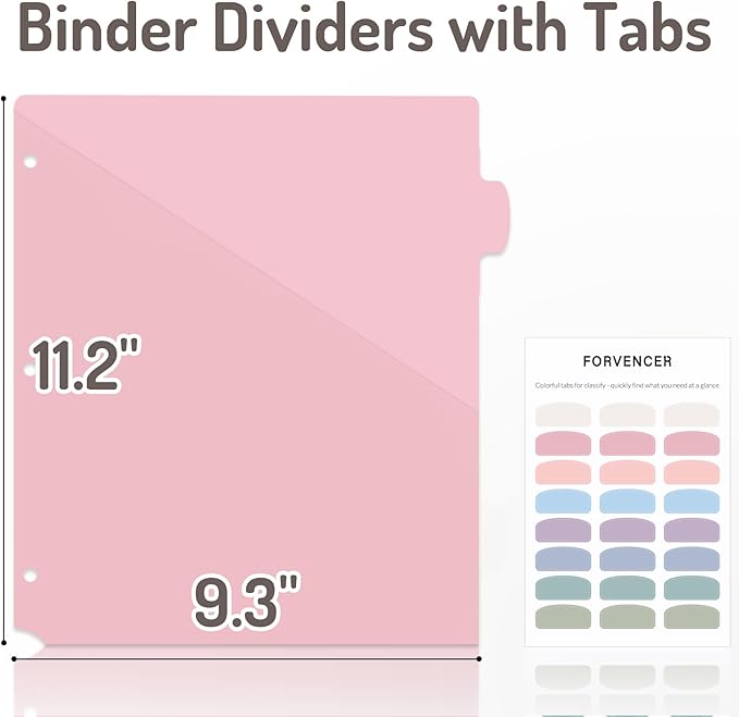 Forvencer 24 Counts Dividers with 2 Pockets, 8 Tabs Binder Dividers for 3 Ring Binder, Binder Dividers with Tabs for School Office Organization, Multicolor, Letter Size, 3 Sets