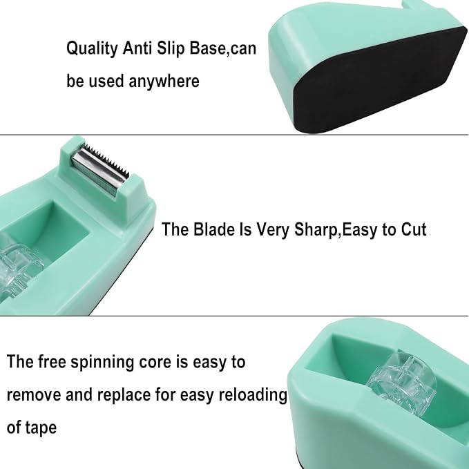 1Pcs Desktop Tape Dispenser,Adhesive Roll Holder with Weighted Nonskid Base,Office Tape Dispensers for School, Office and Home (Green)