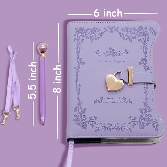 Hoci Poci Diary with Lock and Keys for Girls Gift Ideas, 360 Pages Journal | Elegant Gift Box for Teen Girls, B6 Gold Edged Pages Refillable Notebook with Pen and Bookmark for Writing, Garden Purple