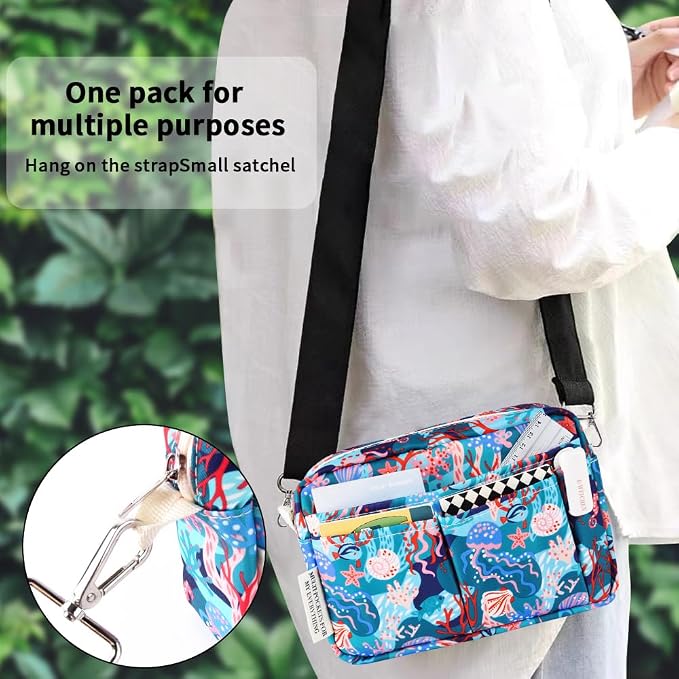 E-WEICHEN Multiple Pockets Portfolio Organizer with Zippered, Makeup Bag Travel Essentials for Women, Simple Waterproof Stationery Pencil Pouch Bag for Journal Office Art Supplies.Blue Jellyfish