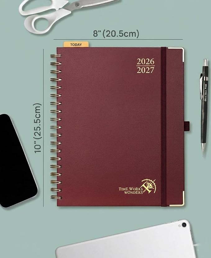 POPRUN 2026-2027 Weekly Planner 10" x 8"Weekly and Monthly Planner Calendar | Jul 2026 - Jun 2027，Daily Agenda Book & Appointment Book with Hourly Schedule, Tabs, Hardcover - Burgundy