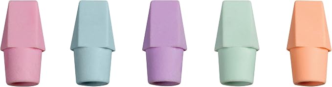 Ticonderoga Pencil Cap Erasers, Assorted Pastel Colors, 10 Count