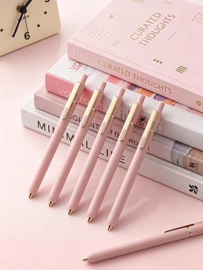 SUNEE Gel Pens, 6 Pack 0.5mm Pens Fine Point Smooth Writing Pens with Quick-Dry Black Ink, Cute Aesthetic School Office Note-Taking Pens for Journaling - Pink