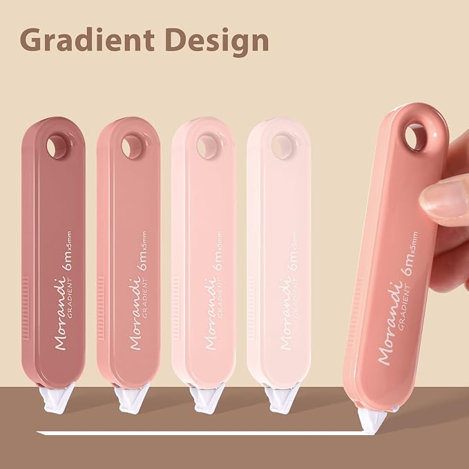 5-Piece Correction Tapes, Aesthetic Cute White Pull Out Tape, Quick Dry, Instant Correct, Easy to Use for School Office Supplies (Pink)