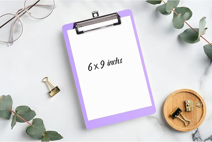 Hongri Plastic Small Clipboard, Purple A5 Memo Size Clip Board | Mini Size 6 x 9 in for Students, Teacher, Women, Office & School Supplies