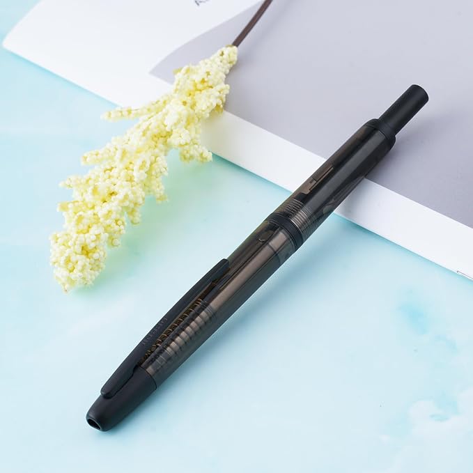 Jinhao 20 Press Retractable Fountain Pen Fine Nib with Converter Resin Writing Gift Pen, Transparent Black