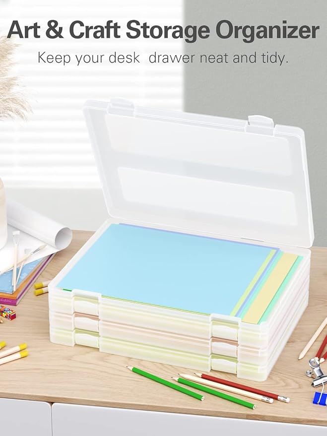 8-Pack A4 Plastic Paper Organizer Box, Scrapbook Storage for 8.5” x 11” Letter Papers, Portable Document Holder, Board Games Art Supplies Sticker Organizers (2 Inner Size)