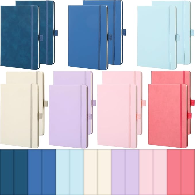 Laumoi 14 Pack Hardcover Journal Notebooks Bulk A5/A4/B5 Journaling Notebook Wide Ruled PU Leather Ruled Lined Journals with Pen Holder for School Business Work Writing (Fresh Color,A5)