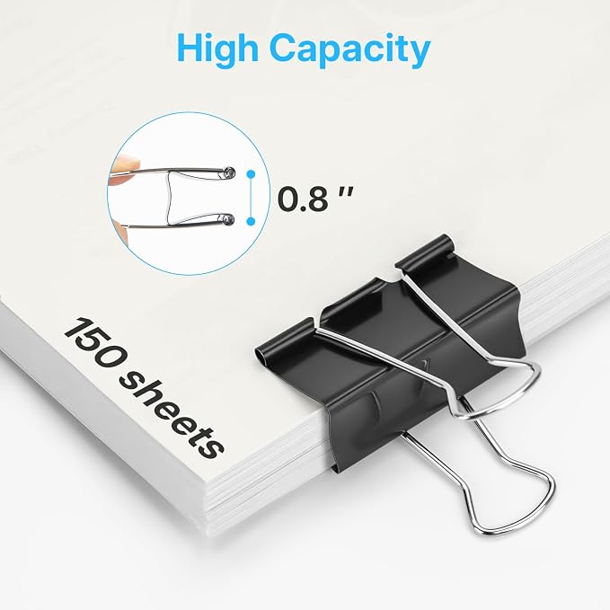 OWLKELA 50 Pack Binder Clips, 1.6 Inch, Black | Large Paper Clamps,Ideal for Home Supplies, School, Office and Business