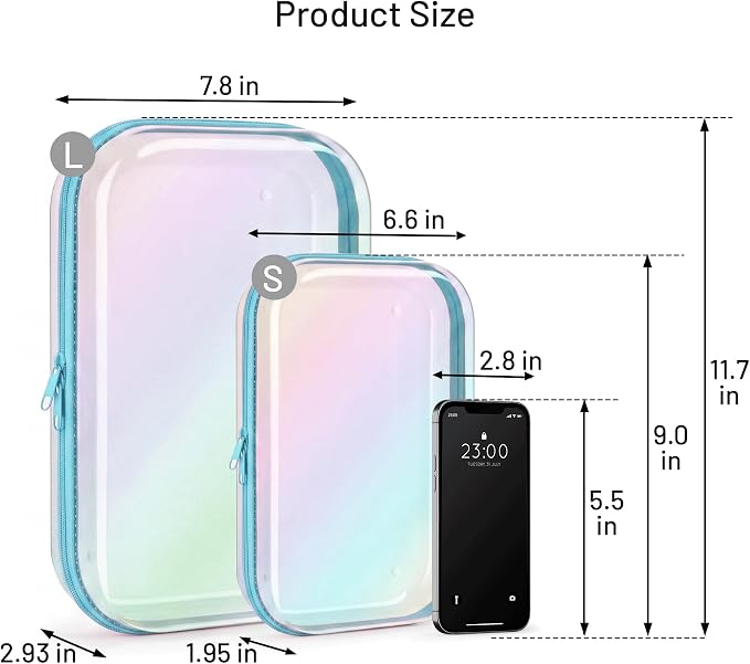 Clear Hard Shell Zipper Case,Toiletries Bag,Makeup Bag,2pcs Large Capacity Water-resistant Toiletry Bag,Portable Travel Organizer and Storage,Bathroom Clear Cosmetic Case for Women