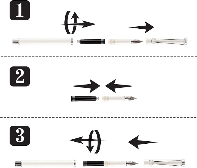AIHAO Refillable Fountain Pen, Fine Point, Black Ink, 2 Ink Cartridges in one Set, Pear White, Metal Pen