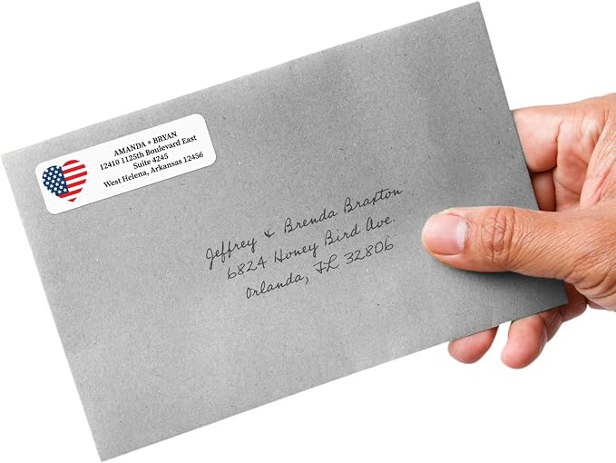 American Flag Heart Rolled Address Labels/Roll of 250 Personalized Return Address Labels/Designer Return Address Stickers in Elegant Plastic Dispenser