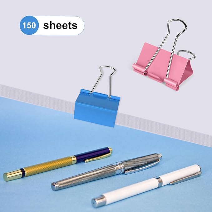 Ufmarine Large Binder Clips 1.6 inch Length, (40 Pcs) Colorful Paper Clips Large for Office