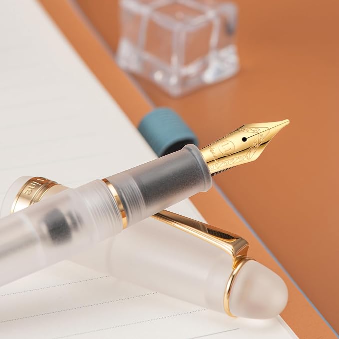Asvine V126 Vacuum Filling Fountain Pen, Frosted Clear Acrylic Stub Nib 1.1mm Calligraphy Art Drawing Clear Demonstrator Acrylic with Case Set